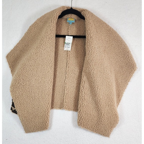 C C California Women L Faux Suede Sherpa Fawn Vest Coffee Brown Boho Western NWT - Picture 9 of 9